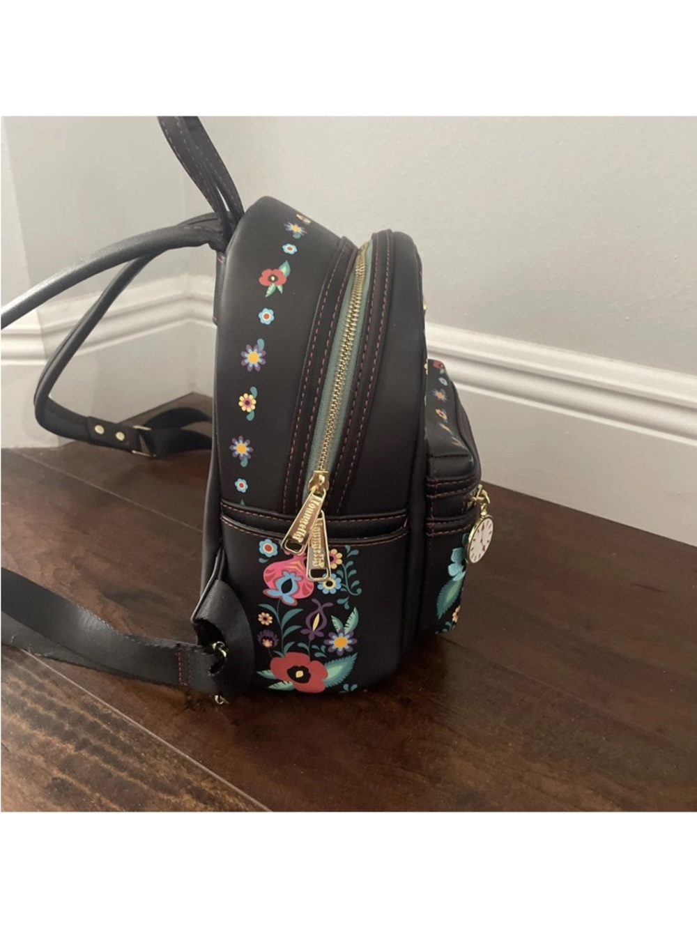 Loungefly Alice in Wonderland Black Floral Mini Backpack Disney - Picture 7 of 15